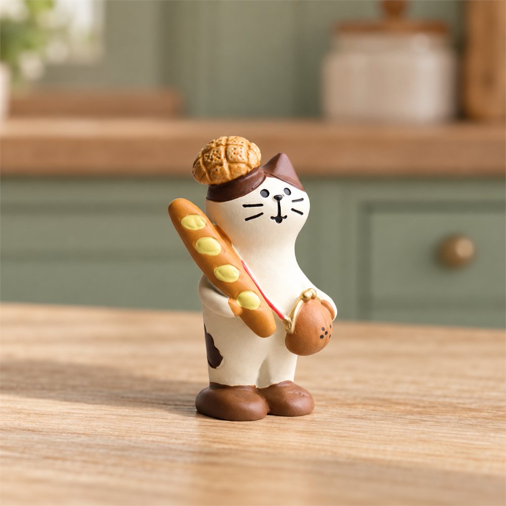 Baker Cat Miniature Set, Bread Shop Desk Diorama, Kitchen Decor