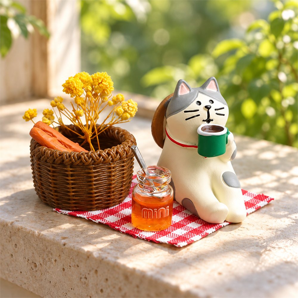 Picnic Cat Figurine Set, Spring Tree Desk Diorama, Cat Lover Gift
