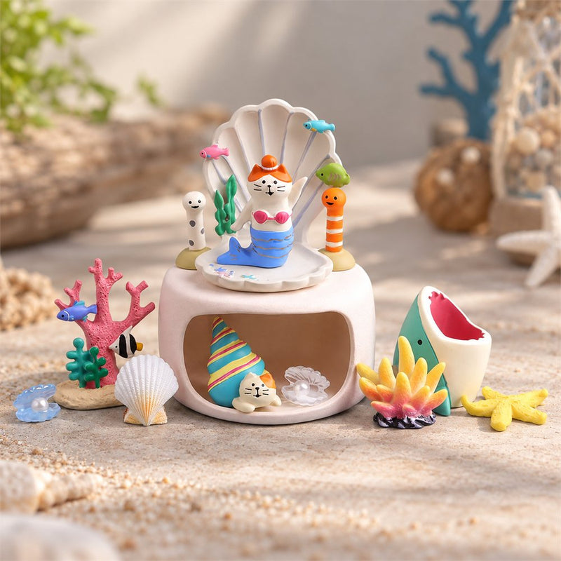 Mermaid Mushroom House Diorama, Ceramic Ocean Figurine Set, Coastal Decor