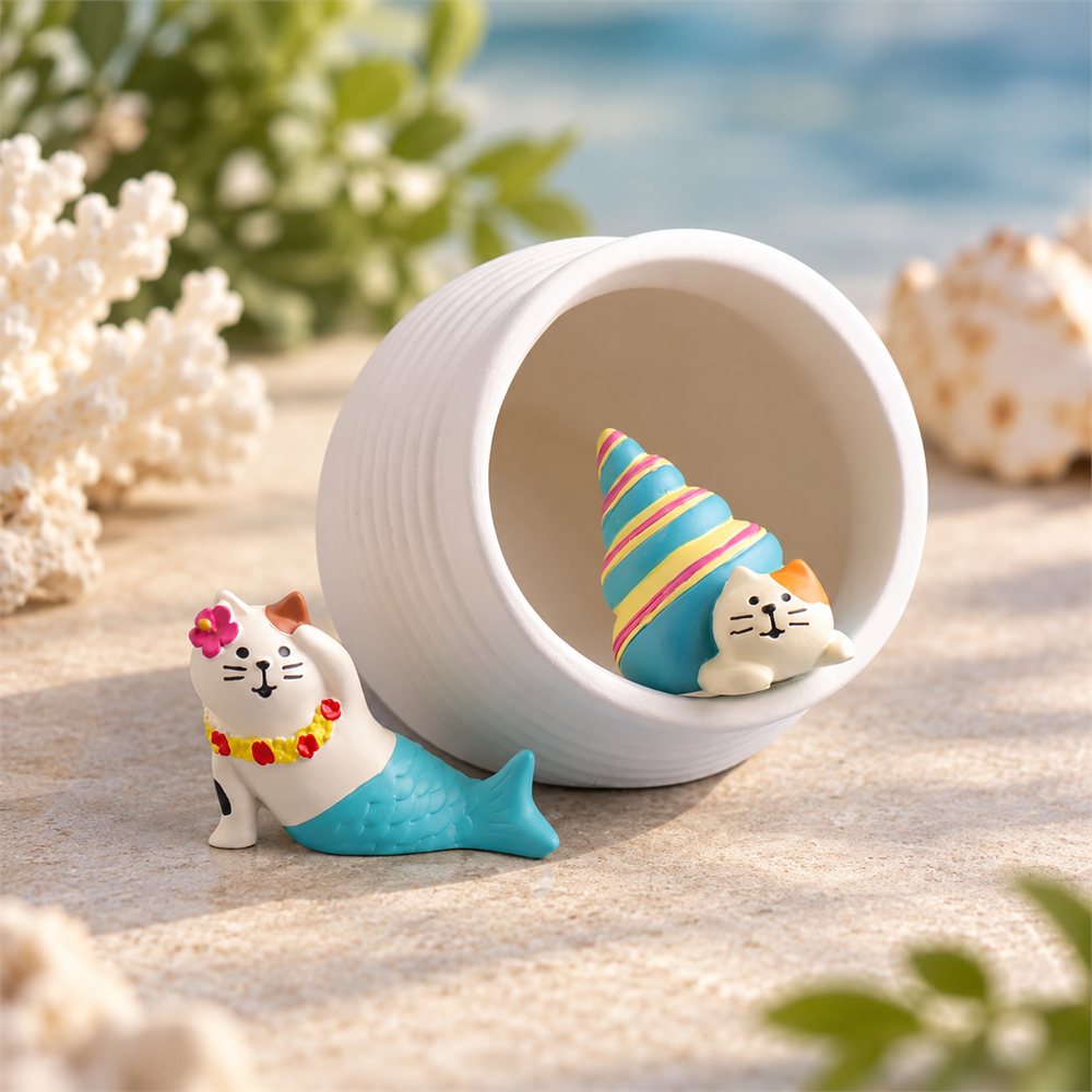 Mermaid Coral House Diorama, Ceramic Ocean Figurine Set, Coastal Gift