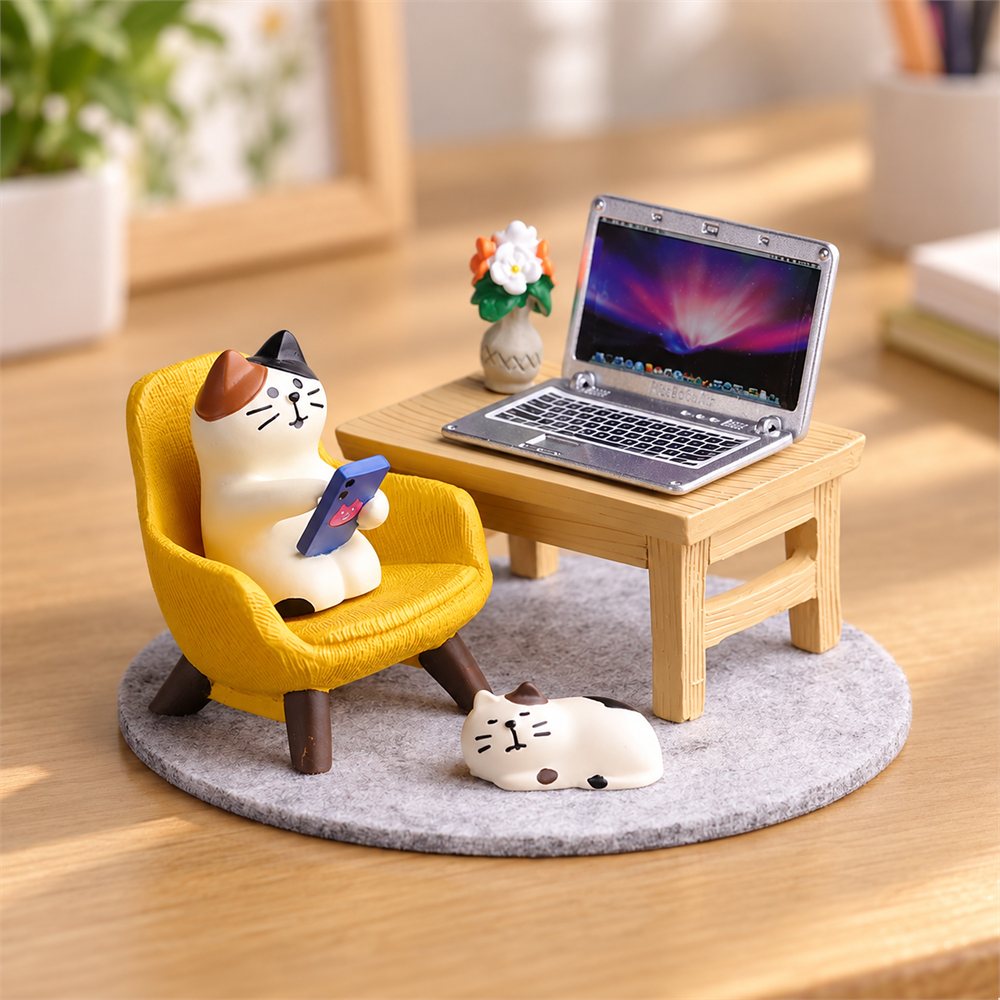 Laptop Cat Office Diorama, Work From Home Desk Decor, Coworker Gift