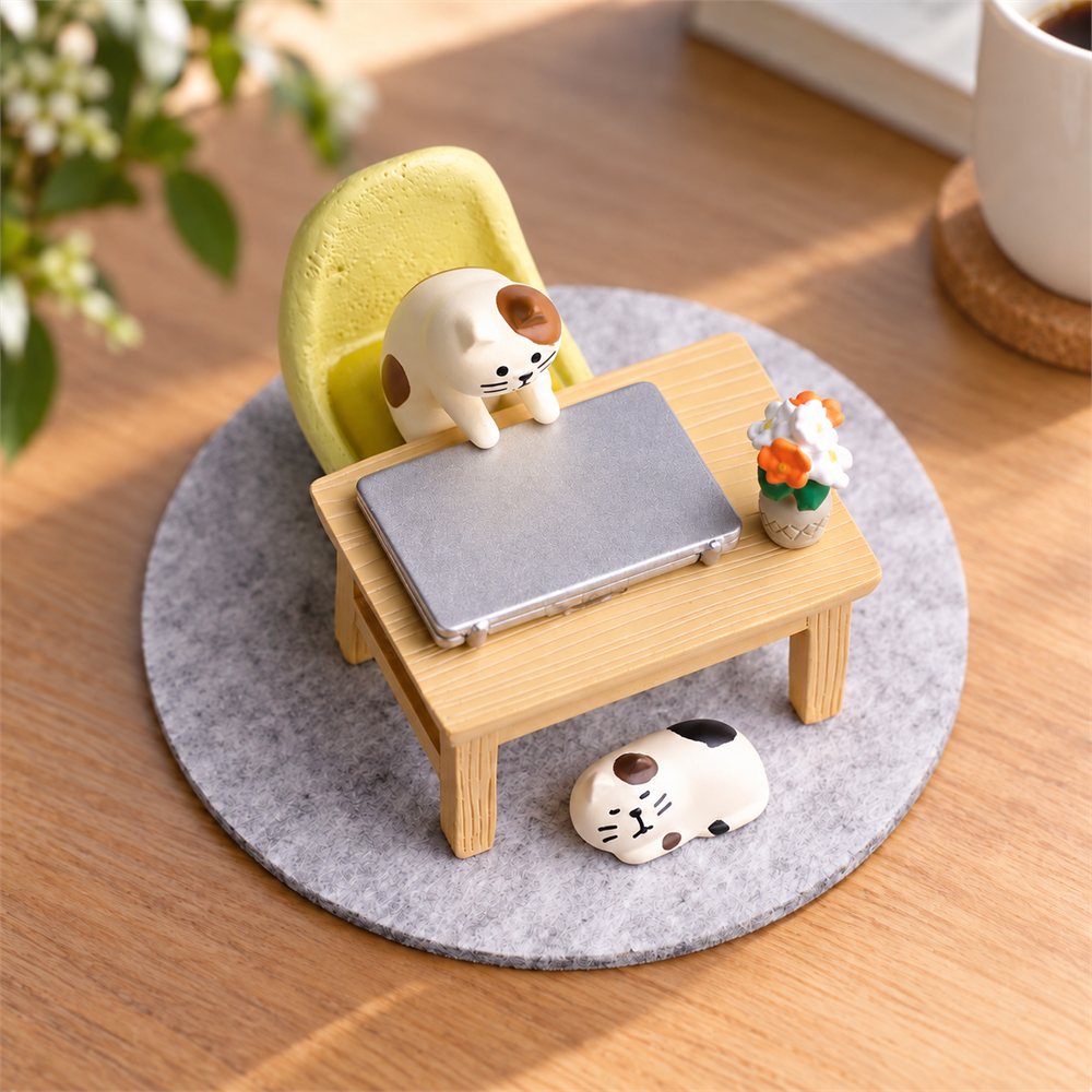 Laptop Cat Office Diorama, Work From Home Desk Decor, Coworker Gift