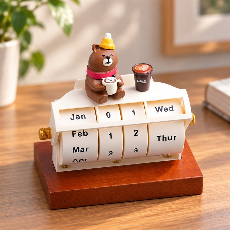Cat Perpetual Desk Calendar, Wooden Office Decor, Cat Lover Gift