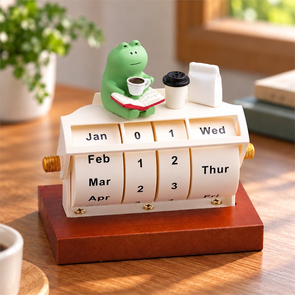 Cat Perpetual Desk Calendar, Wooden Office Decor, Cat Lover Gift