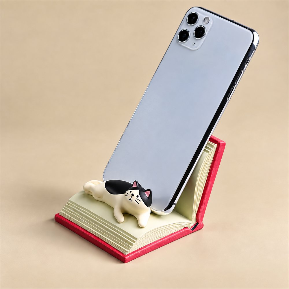 Book Cat Phone Stand, Cute Desk Accessory, Cat Lover Gift