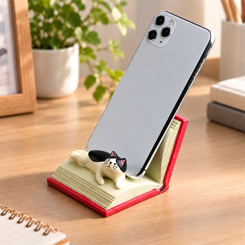 Book Cat Phone Stand, Cute Desk Accessory, Cat Lover Gift