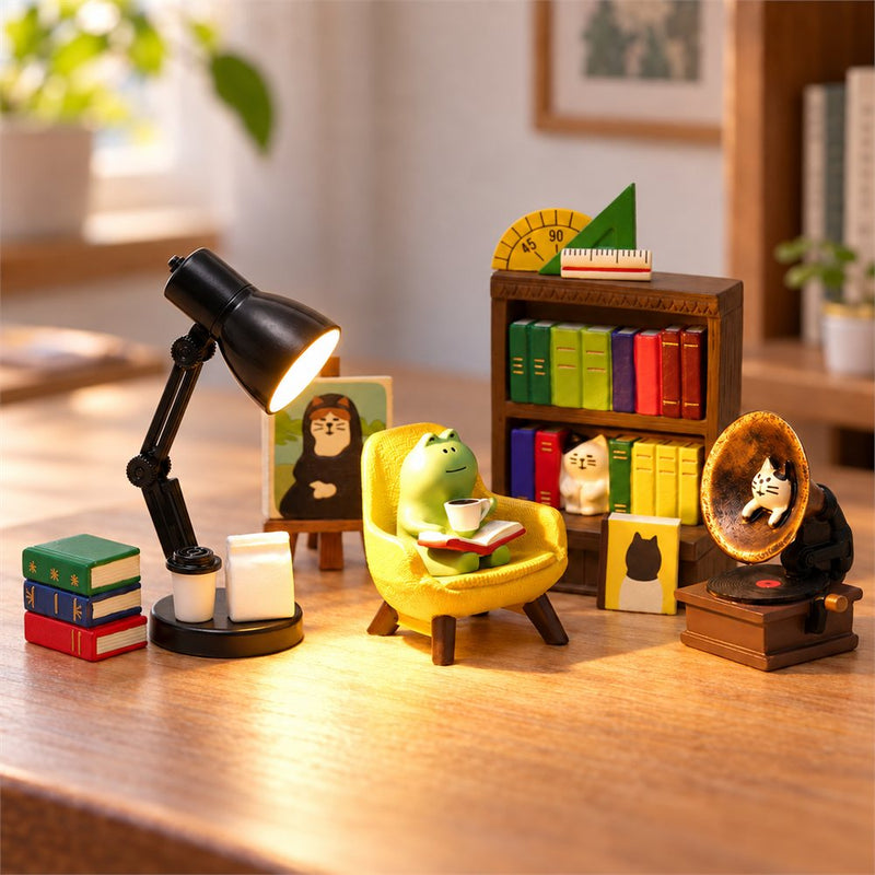 Reading Cat Library Night Light, Bookish Desk Diorama, Reader Gift