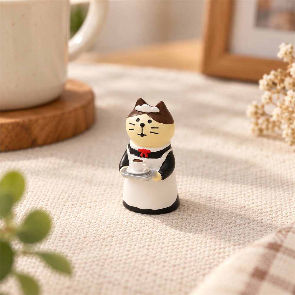 Coffee Maid Cat Night Light, Cute Cafe Desk Diorama, Coffee Lover Gift