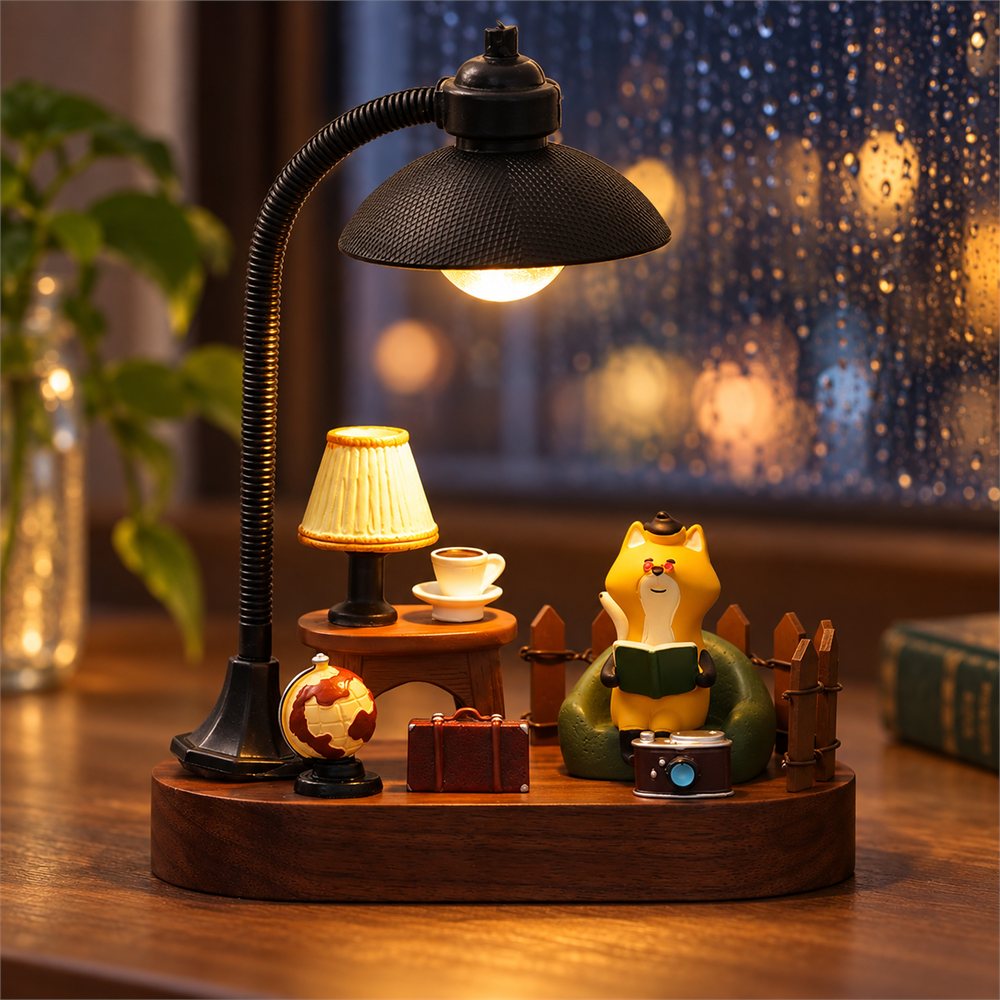 Reading Fox Night Light with Parking Number Sign, Car Dashboard Decor