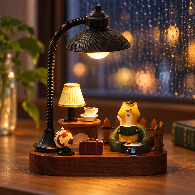 Reading Fox Night Light with Parking Number Sign, Car Dashboard Decor