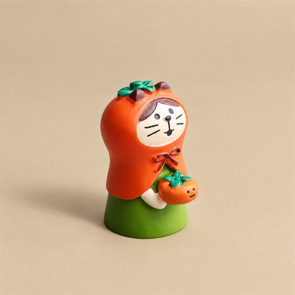 Persimmon Cat Figurine Set, Lucky New Year Desk Decor, Cat Lover Gift