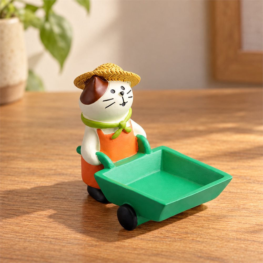 Persimmon Cat Figurine Set, Lucky New Year Desk Decor, Cat Lover Gift