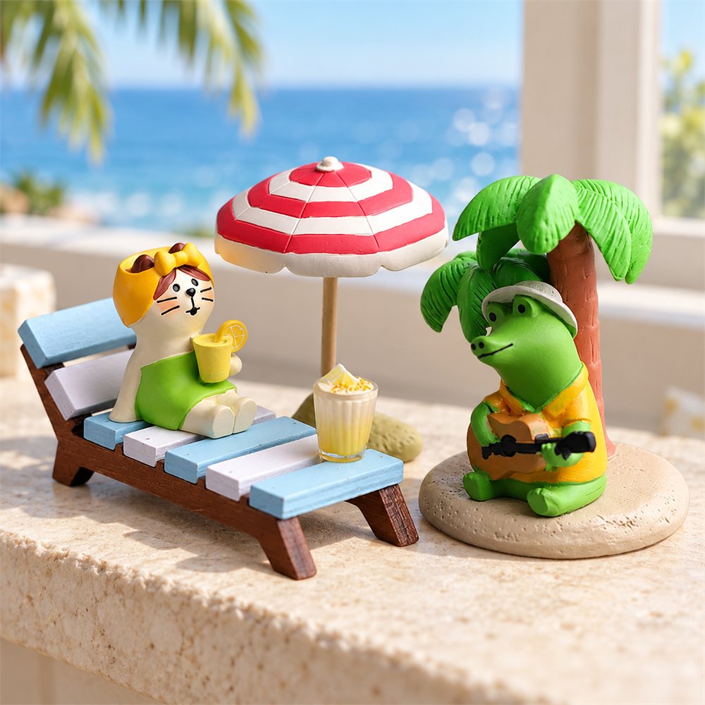 Beach Cat Diorama, Summer Miniature Desk Decor, Cat Lover Gift