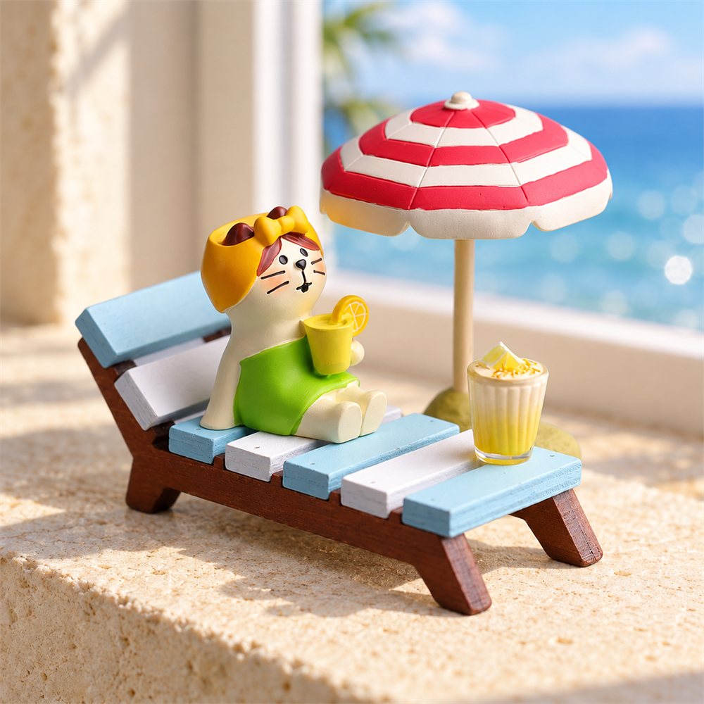 Beach Cat Diorama, Summer Miniature Desk Decor, Cat Lover Gift