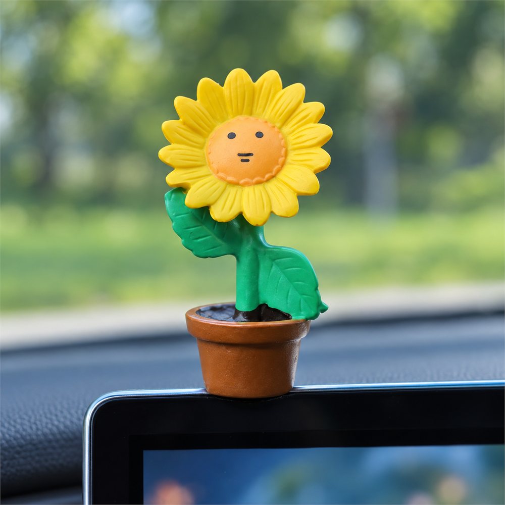 Sunflower Cat Car Figurine Set, Cheerful Dashboard Decor, Friendship Gift