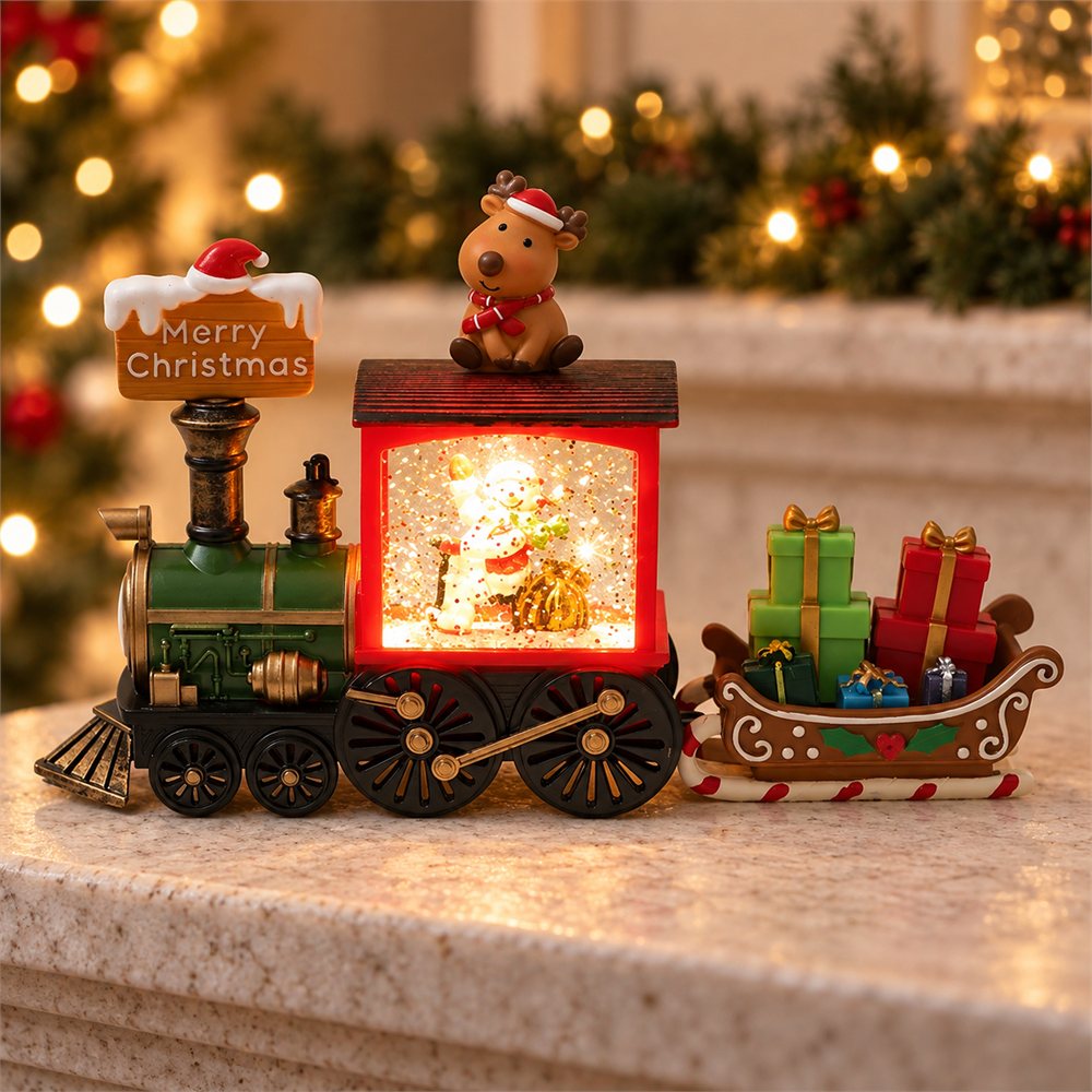 Christmas Train Night Light, Reindeer Holiday Figurine, Christmas Decor