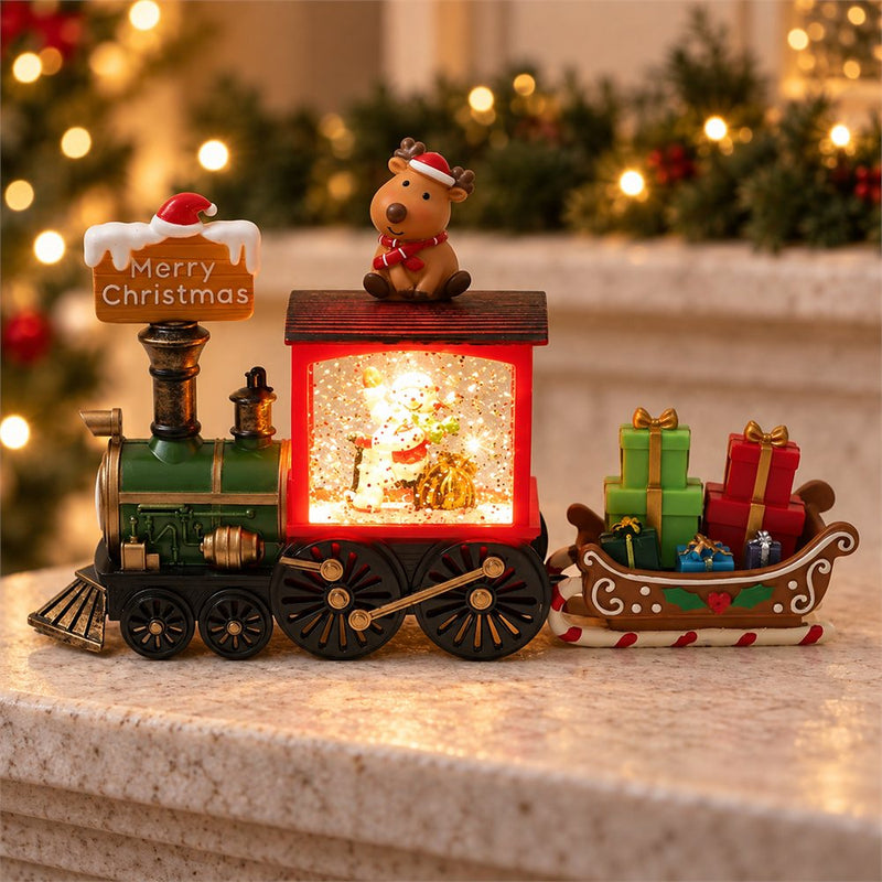 Christmas Train Night Light, Reindeer Holiday Figurine, Christmas Decor