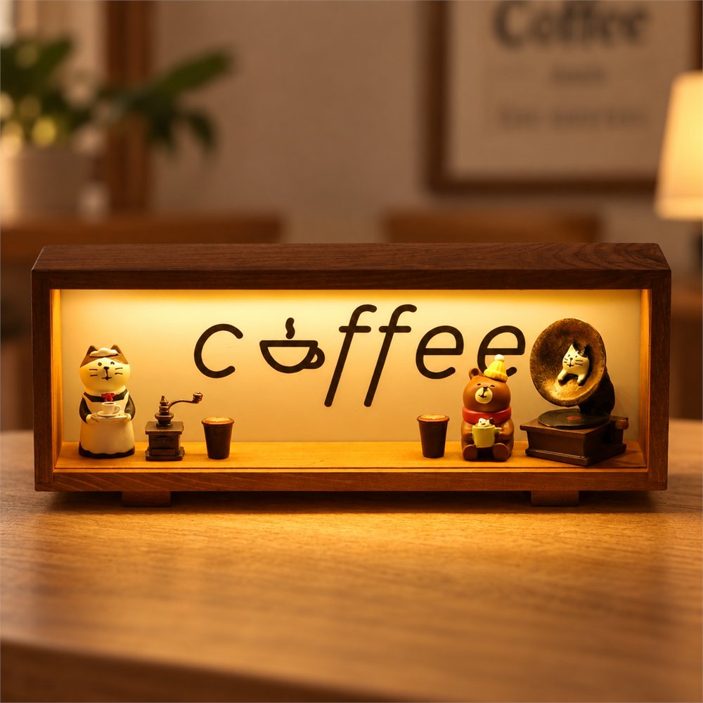 Coffee Bar Shadow Box Light, Miniature Cafe Desk Decor, Coffee Lover Gift