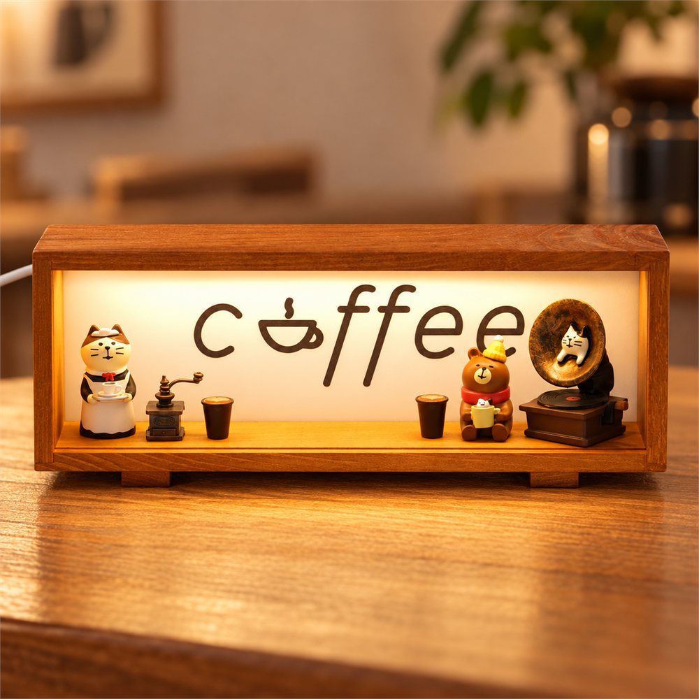 Coffee Bar Shadow Box Light, Miniature Cafe Desk Decor, Coffee Lover Gift