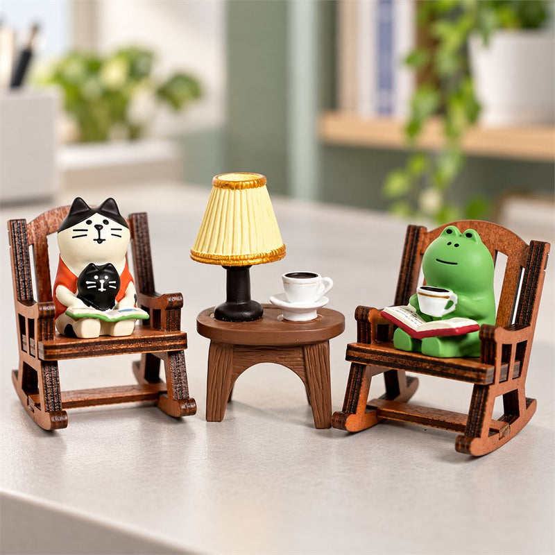 Frog Rocking Chair Figurine Set, Cozy Reading Desk Decor, Frog Lover Gift