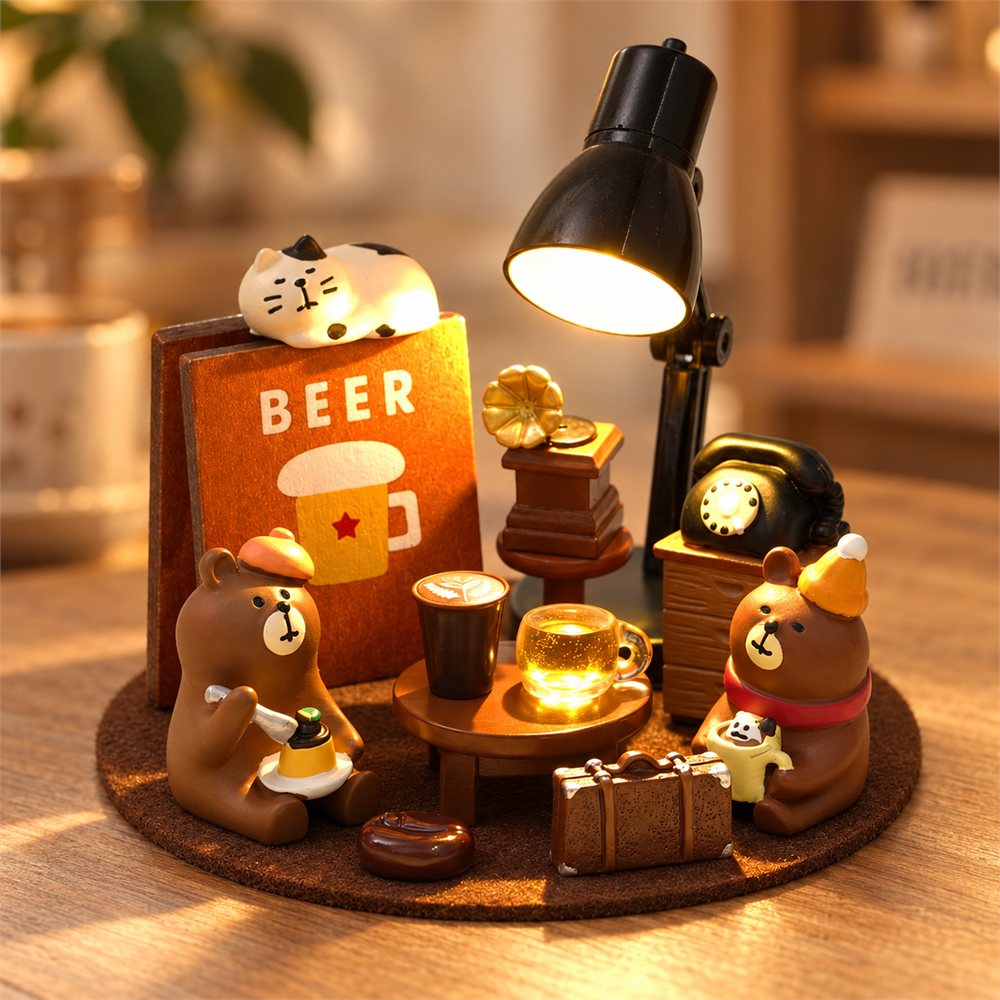 Beer Bear Pub Night Light, Miniature Bar Desk Diorama, Bear Lover Gift