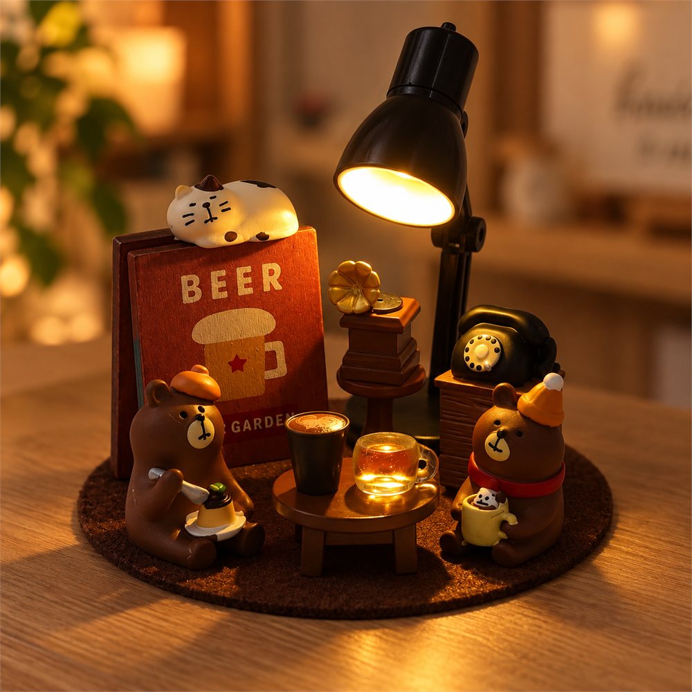 Beer Bear Pub Night Light, Miniature Bar Desk Diorama, Bear Lover Gift
