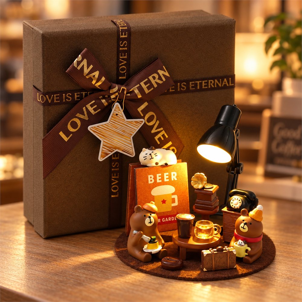 Beer Bear Pub Night Light, Miniature Bar Desk Diorama, Bear Lover Gift