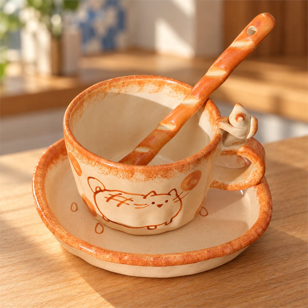 Cat Bread Ceramic Mug, Handmade Pottery Coffee Cup, Cat Lover Gift