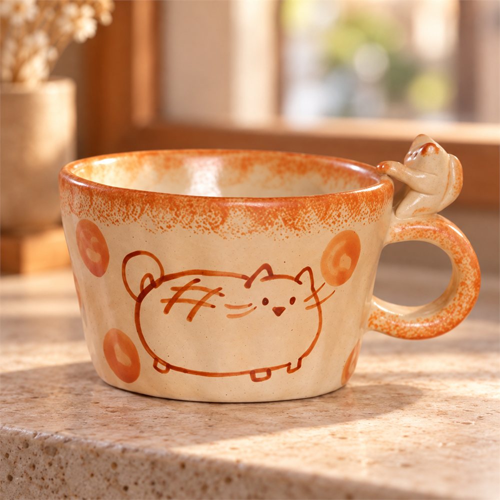 Soft Cat Ceramic Mug, Handmade Pottery Coffee Cup, Cozy Kitchen Gift