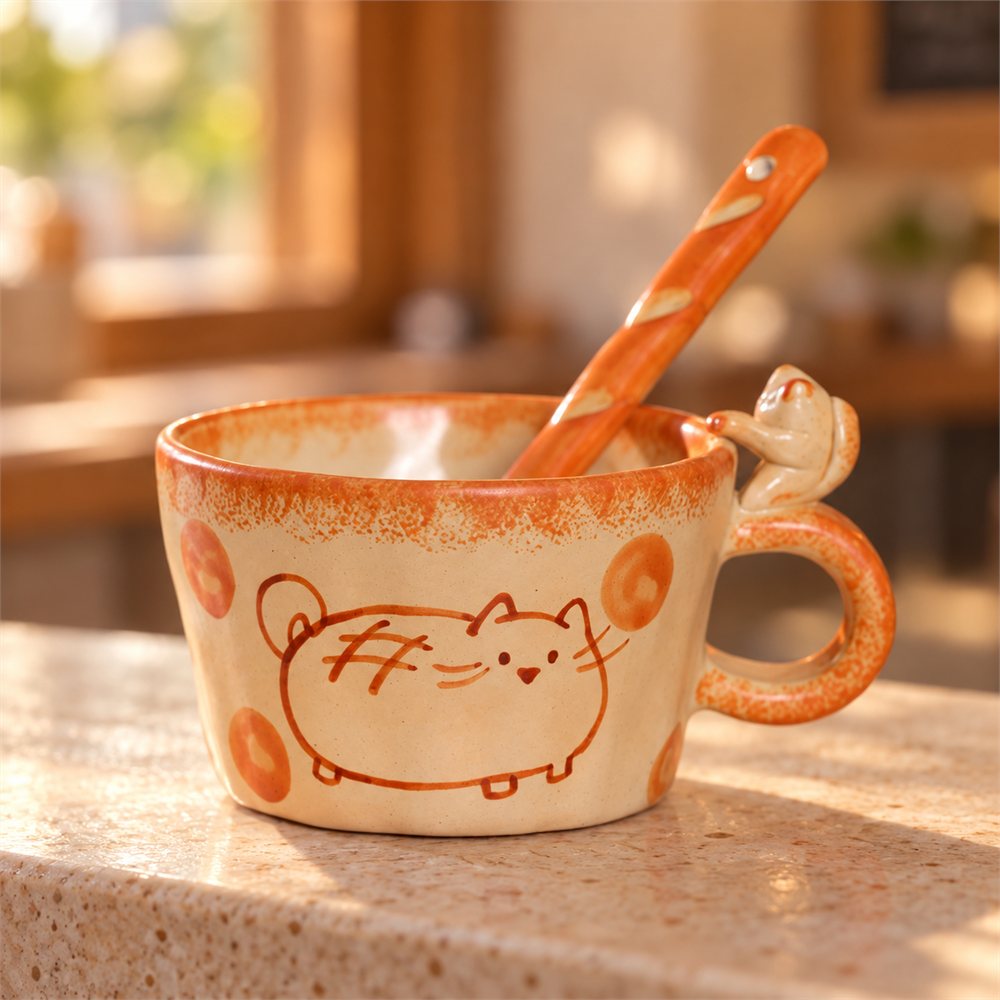 Soft Cat Ceramic Mug, Handmade Pottery Coffee Cup, Cozy Kitchen Gift