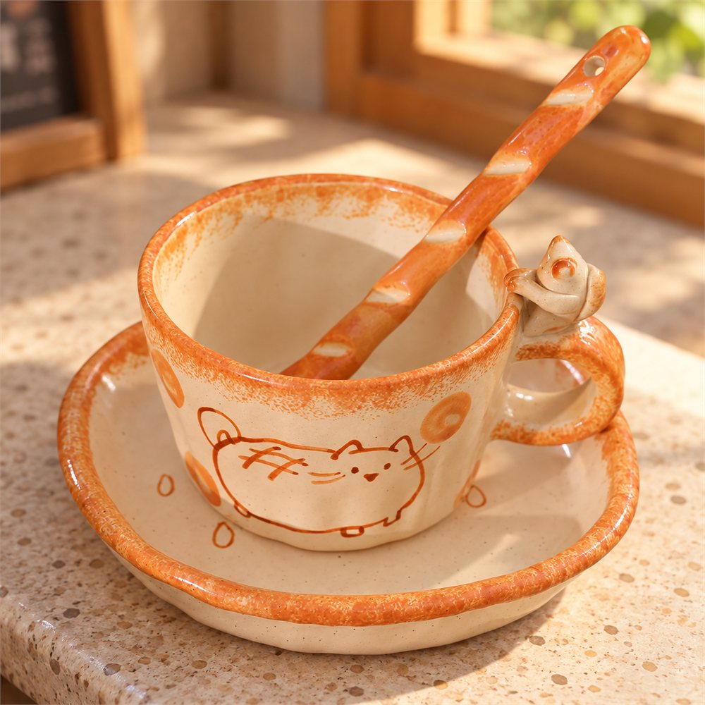 Soft Cat Ceramic Mug, Handmade Pottery Coffee Cup, Cozy Kitchen Gift